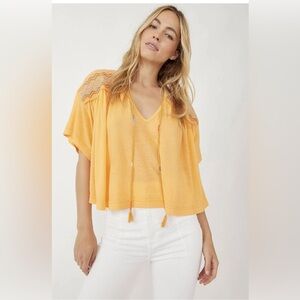 Free People Market Embroidered V-Neck Short Sleeve Carrot Ginger Crop Top  XS